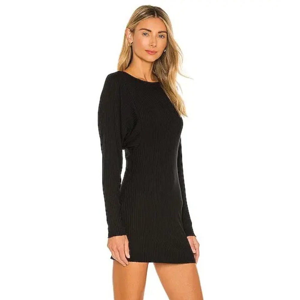 Lovers and Friends Black Ribbed Knit Dolman Sleeve Mini Dress Size S Made in USA - Picture 2 of 11